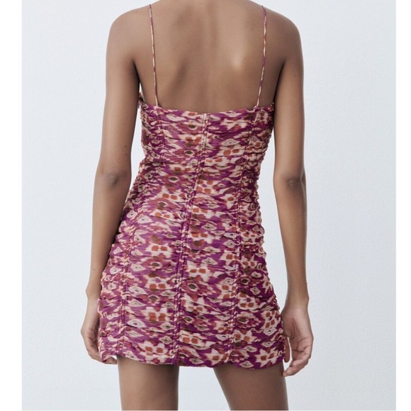 NWT Zara Mini Dress 8233/521 Cut Out Printed Ruched - Picture 2 of 5